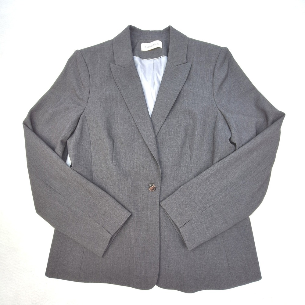 Calvin Klein Blazer‎ Womens 14 Charcoal Gray Single Button Professional Workwear